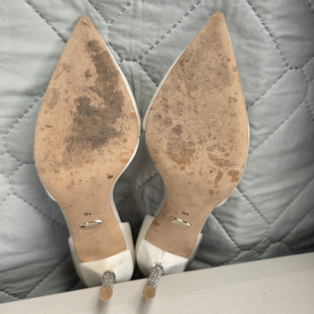 BADGLEY MISCHKA Women's Nude Satin Blanca Rhinestone Ankle-Strap Pumps SZ 10 - Picture 7 of 14